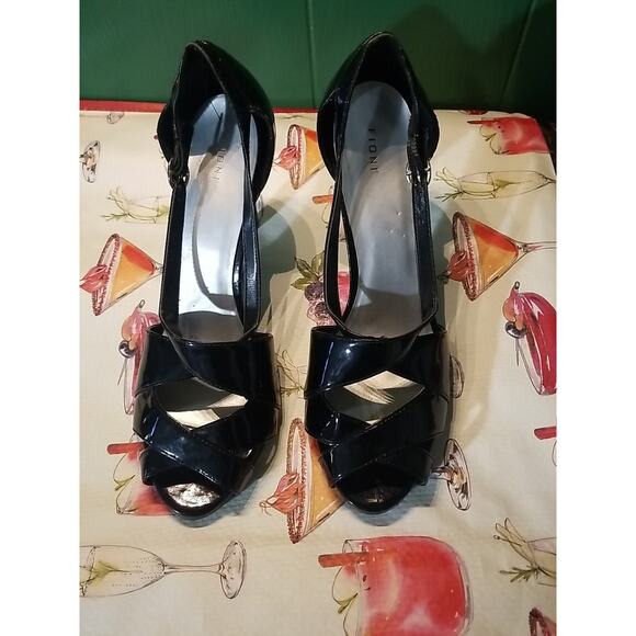 Fioni Women’s Black Open Toe Ultra High Heel Shoes Sz 11 Crisscross - Picture 1 of 7